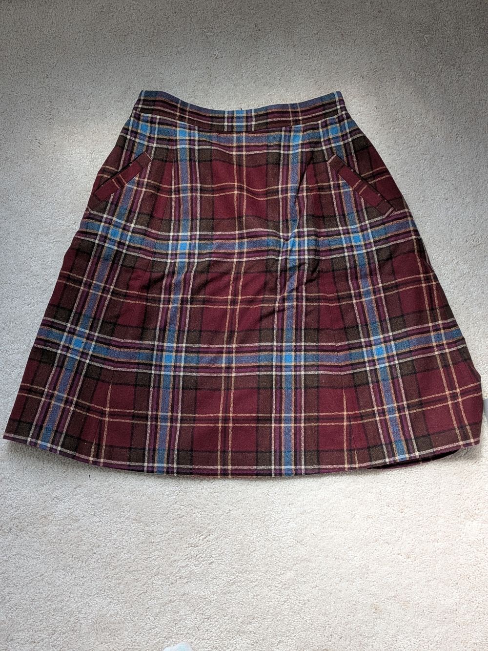 Lands' End Burgundy Plaid A-Line Skirt